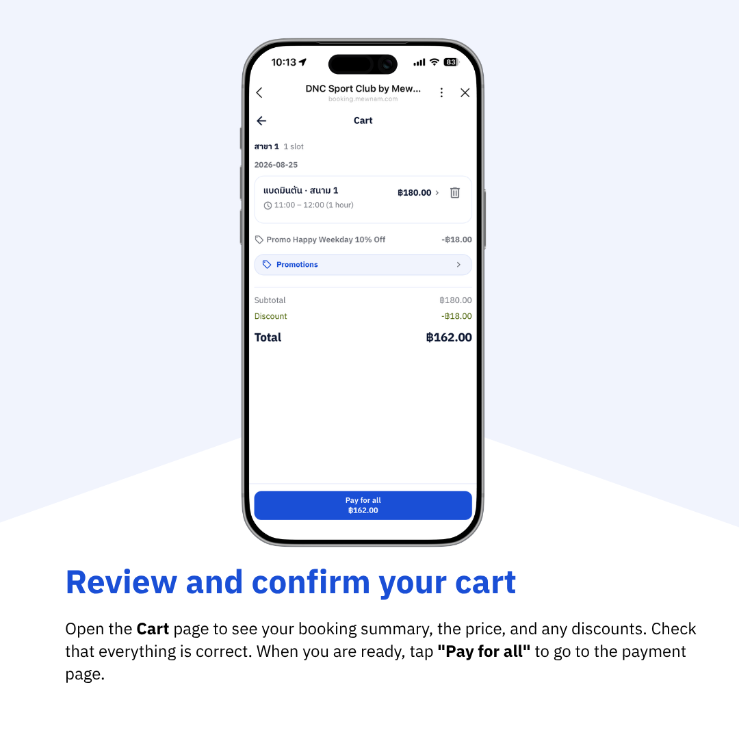 Review and confirm the items in your cart, then tap Pay