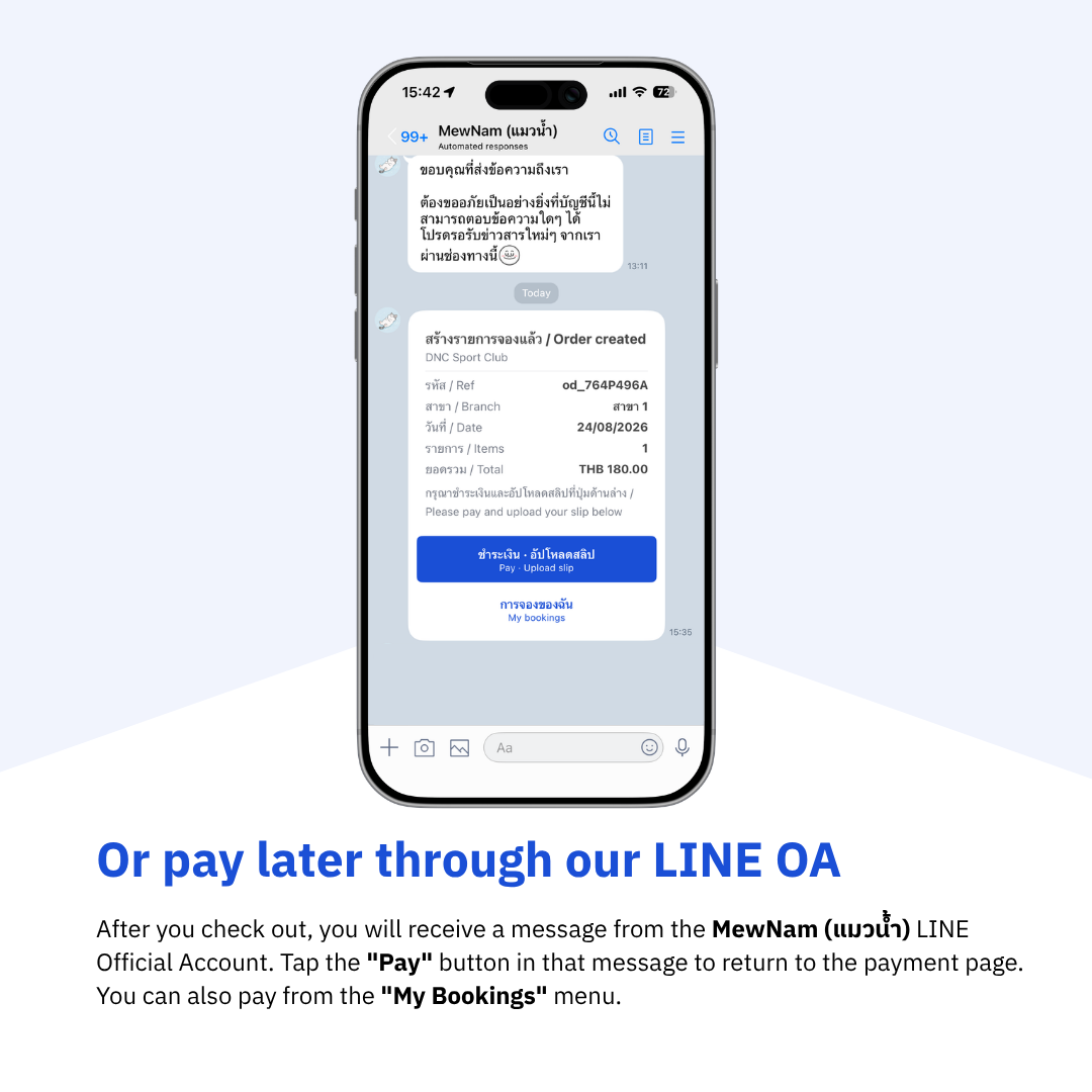 Or pay later from the LINE OA message